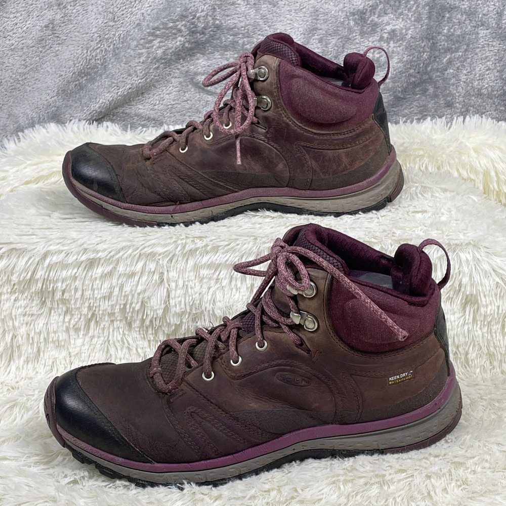 Keen Terradora Hiking Boots Womens 9.5 Burgundy Very Good Waterproof Mid Leather